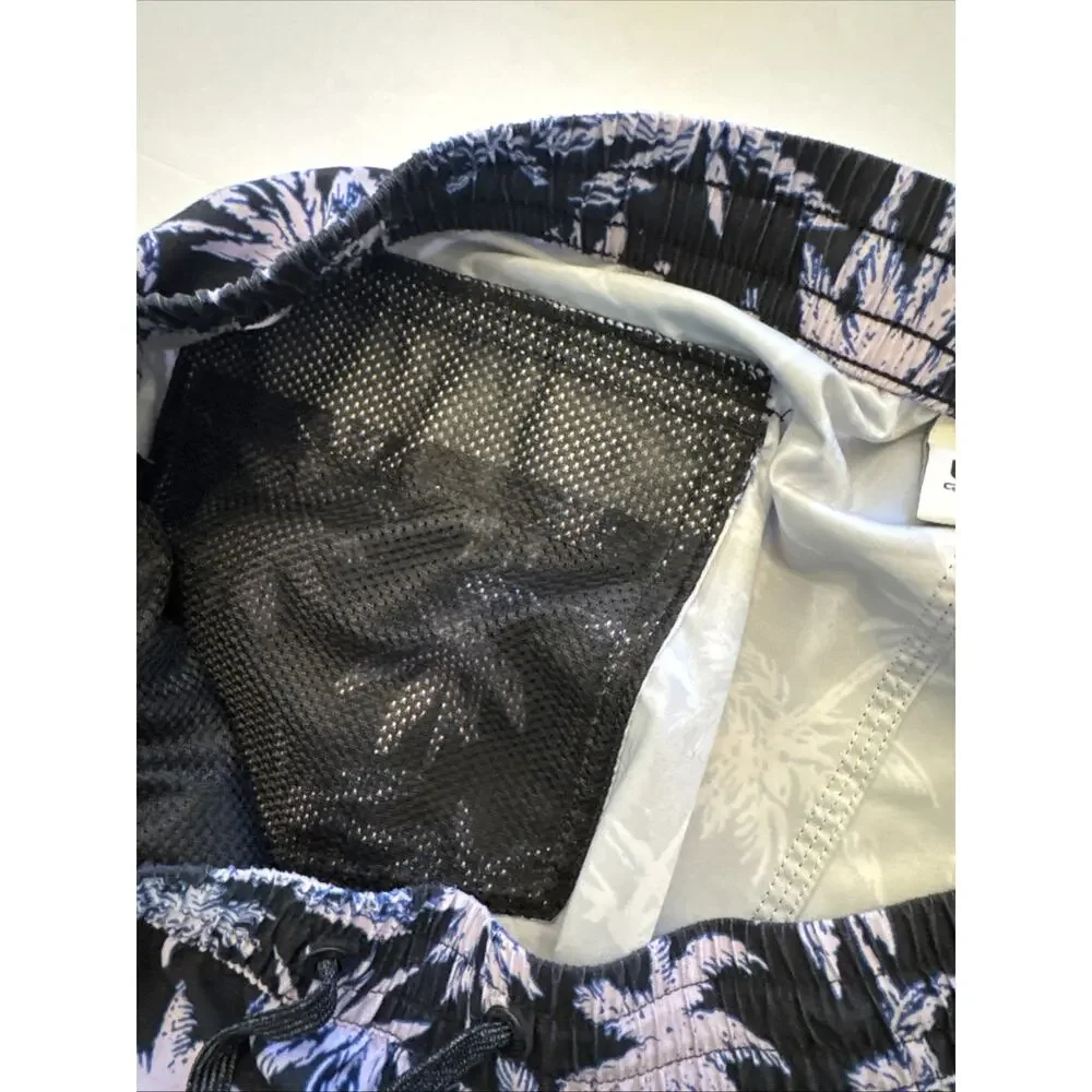 Quicksilver Swimsuit Men’s XXL Black With Lavender Palms Elastic Waist Pockets